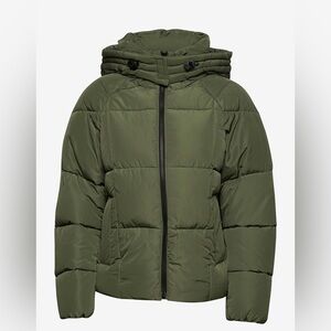 Just Female Aspen Down Jacket Green Medium Hooded Puffer Coat